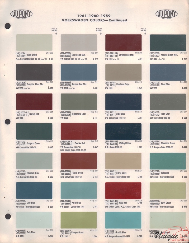1959 - 1961 Volkswagen Paint Charts DuPont 2